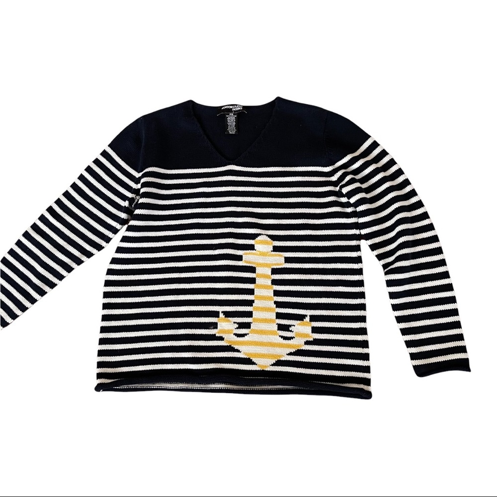 Norton Studio Petites Navy Striped White Sweater